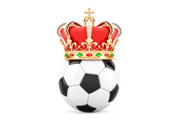 Soccer ball with royal crown, 3D rendering isolated on white background