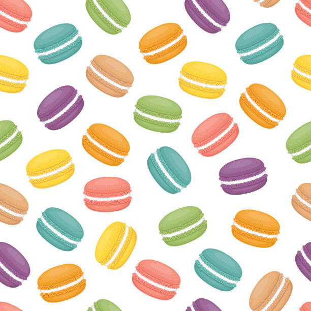 Seamless pattern with macaroons. Colorful macarons cake. Flat style, vector illustration. Seamless pattern with macaroons. Colorful macarons cake. Flat style, vector illustration. macaroon stock illustrations