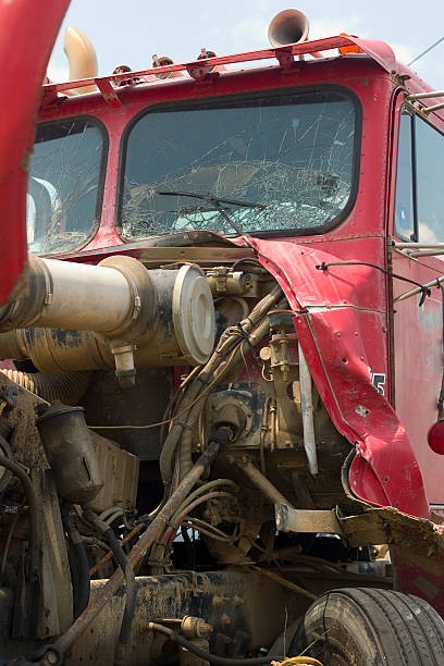 Wrecked truck stock photo