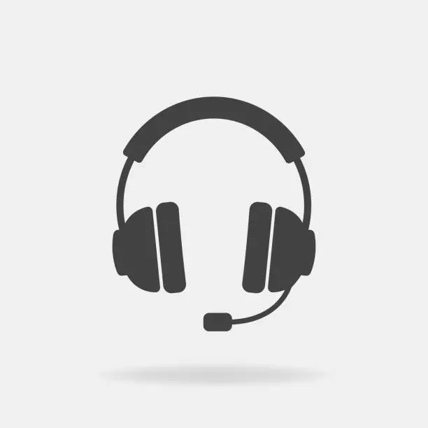 Vector illustration of Vector headphones with microfone icon. Headphones image on white background