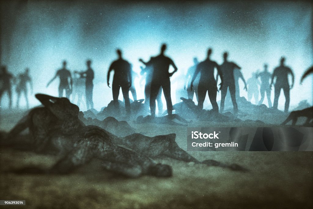 Fantasy character against zombie hordes Fantasy character against zombie hordes. Zombie Stock Photo