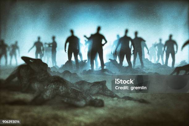 Fantasy Character Against Zombie Hordes Stock Photo - Download Image Now - Zombie, Apocalypse, City