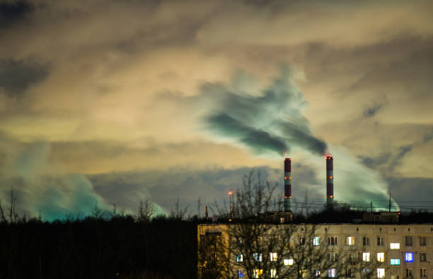 istock Smoking pipes of thermal power 906393300