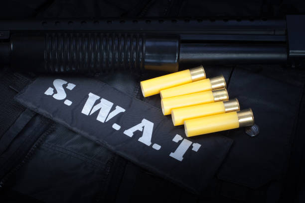 istock Police equipment on black background 906402184