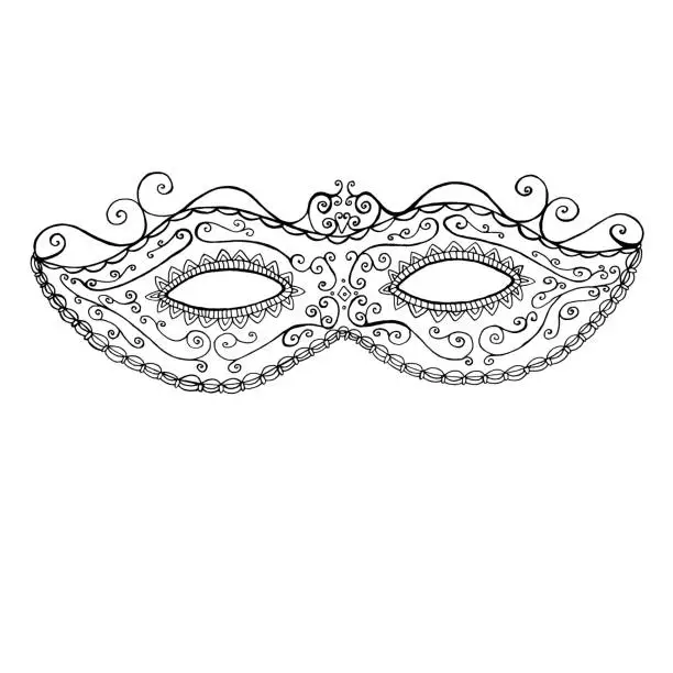 Vector illustration of Decorative festive mask of Mddi Gras, coloring page .