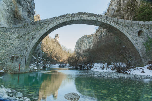 istock bridge old in Ioannina Zagori Greeece snow ice winter time 906411086