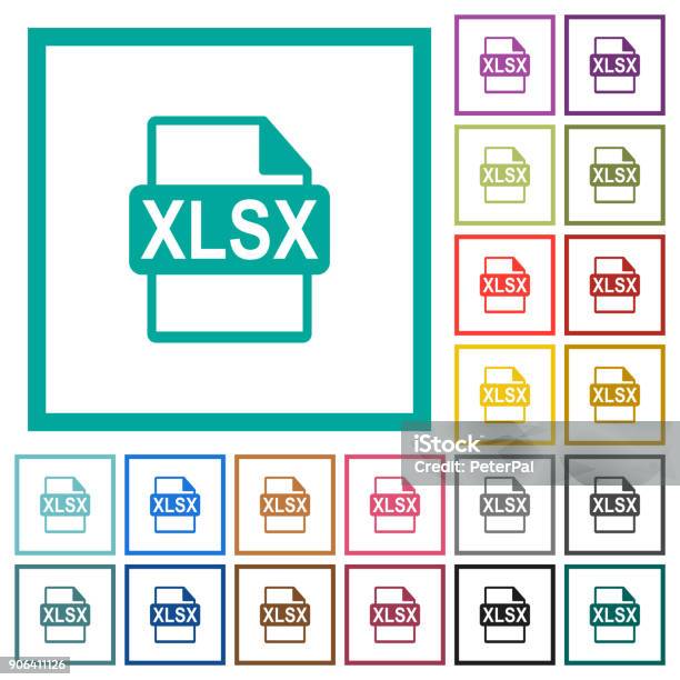 Xlsx File Format Flat Color Icons With Quadrant Frames Stock Illustration - Download Image Now