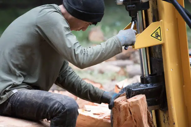 Photo of Cutting log with wood splitter