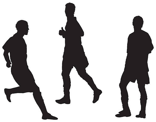 soccer player walk and stand , Raster Silhouette stock photo