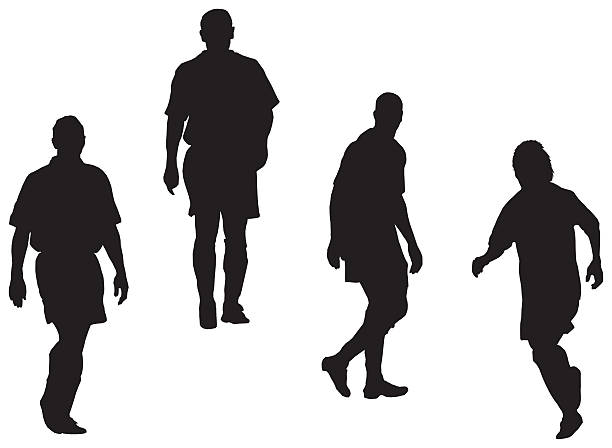 soccer player walking, running , Raster Silhouette stock photo