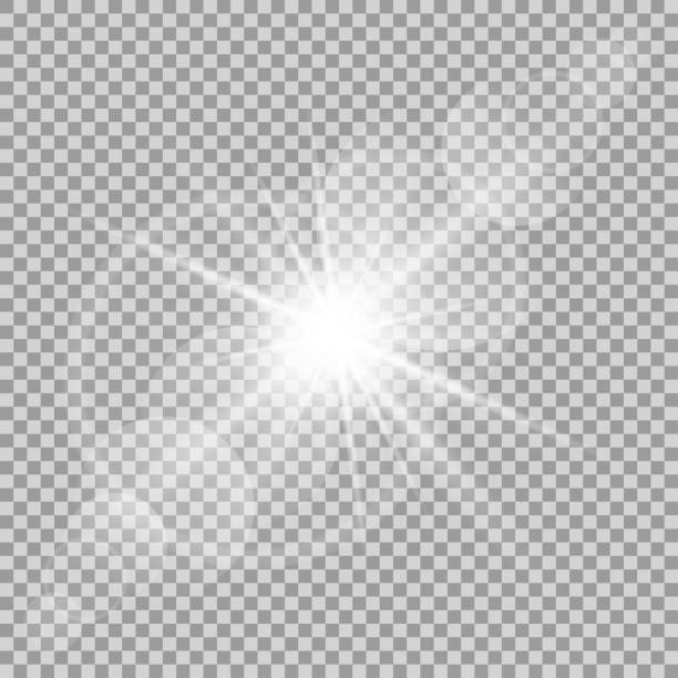 ilustraciones, imágenes clip art, dibujos animados e iconos de stock de sol transparente de vector con rayos y spotligh - sunlight effect