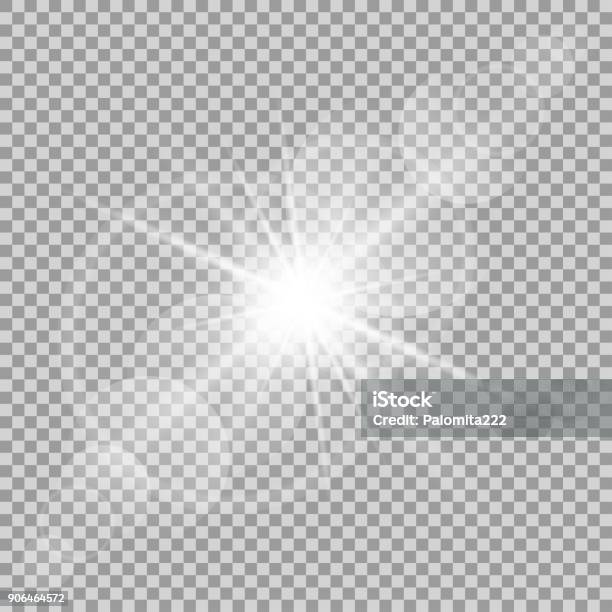 Ilustración de Sol Transparente De Vector Con Rayos Y Spotligh y más Vectores Libres de Derechos de Resplandor del objetivo - Resplandor del objetivo, Luz natural, Equipo de iluminación