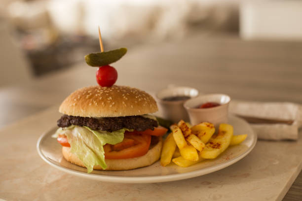 Hamburger with french fries