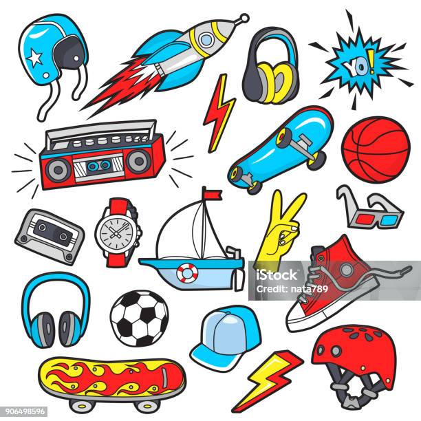 Boys Patches Stock Illustration - Download Image Now - Headphones, Vector, 1980-1989
