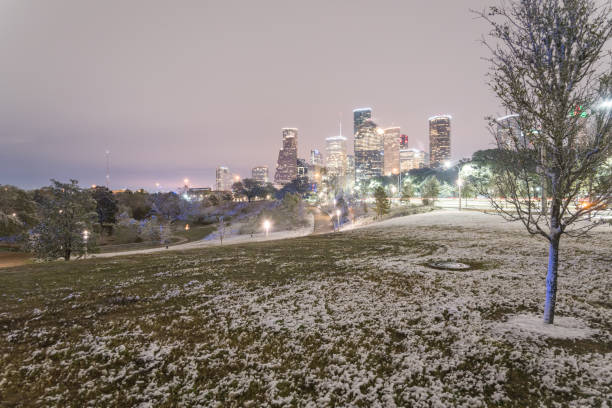 neve incomum em downtown houston e queda de neve em eleanor park - eleanor - fotografias e filmes do acervo