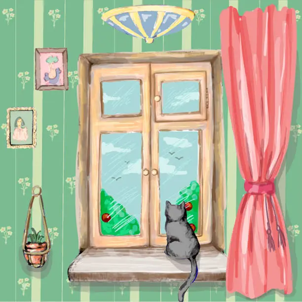 Vector illustration of Cat on the window