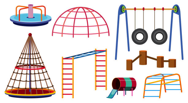 различные типы игровых станций для детской площадки - clip path stock illustrations