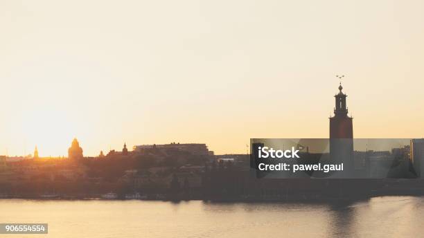 Stockholm City Hall During Sunset Stock Photo - Download Image Now - Kungsholmen Town Hall, Stockholm, Capital Cities