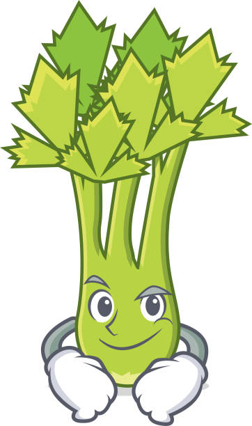 Smirking celery character cartoon style Smirking celery character cartoon style vector illustration pimp stock illustrations