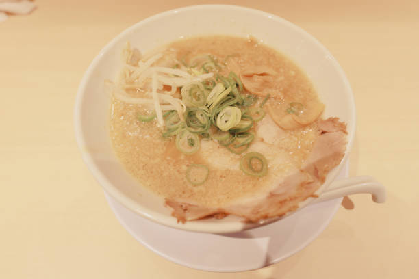 a Japanese ramen soup with pork bone noodles