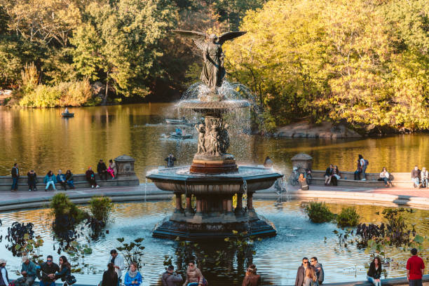 Central Park in New York City. Bethesda Terrace and Bethesda Fountain.  Editorial Image - Image of center, empty: 178120710