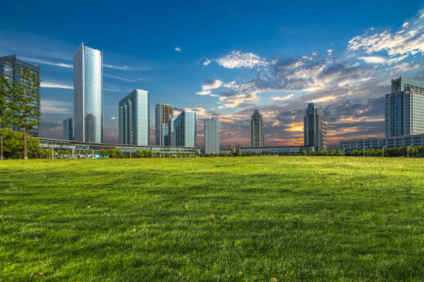 istock Buildings and green lawn 906564654