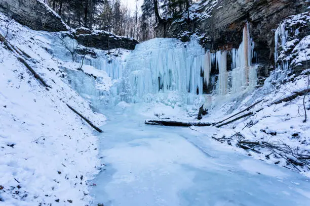 Tiffany Falls in Hamilton Ontario Canada is totally frozen over durring an extremely cold winter.