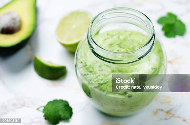Greek Yogurt Avocado Cilantro Lime Dressing Stock Photo - Download Image Now - Avocado, Salad Dressing, Sauce