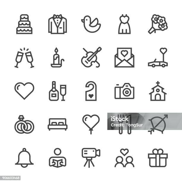 Wedding Icons Mediumx Line Stock Illustration - Download Image Now - Icon Symbol, Wedding, Alcohol - Drink
