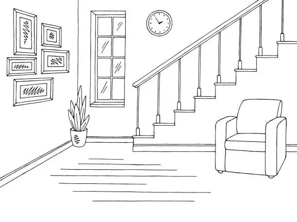 Vector illustration of Living room graphic black white interior sketch illustration vector