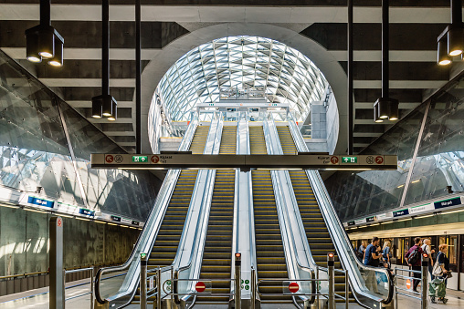 Olomouc, Czech Republic - January 30, 2024: Underground passage at the main railway station. Access to the railroad platforms.