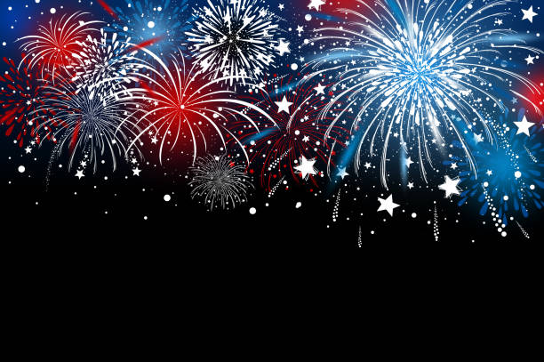 ilustrações, clipart, desenhos animados e ícones de ilustração em vetor projeto fundo fogos de artifício - independence holiday usa night