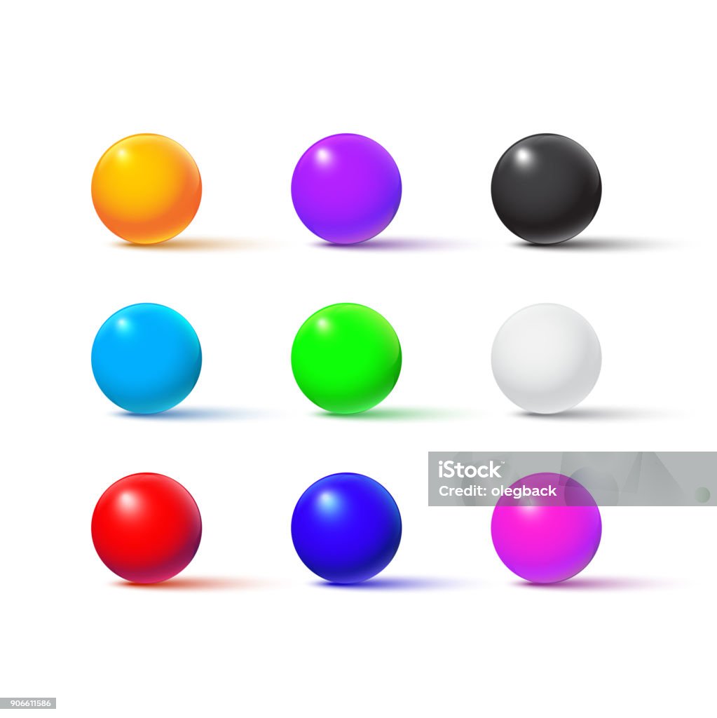 Ball Color Code Color Balls Isolated On White Background Vector Realistic Design ...