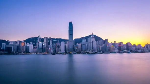 Photo of Victoria Harbor of Hong Kong at twilight