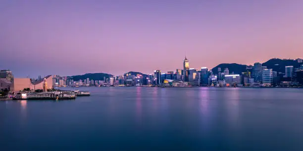 Photo of Victoria Harbor of Hong Kong at twilight