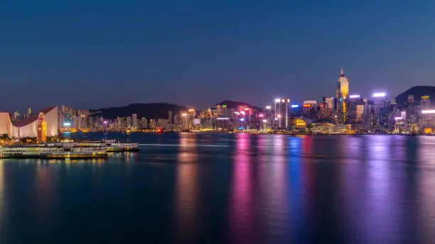 Photo of Victoria Harbor of Hong Kong at twilight