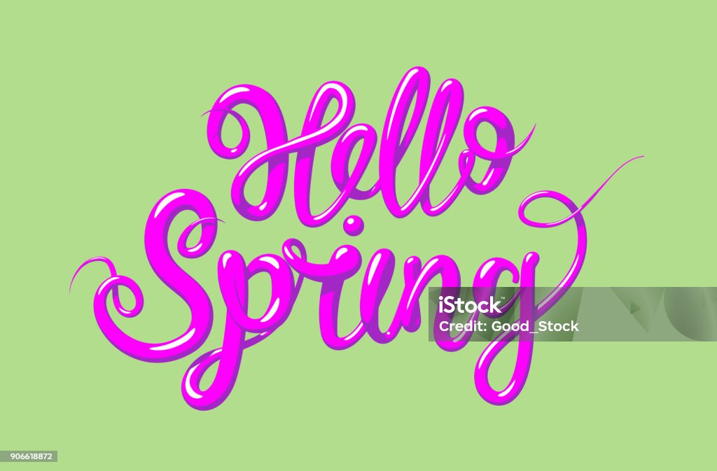 Hello Spring One Line Calligraphy With The Phrase Hello Spring Hand Drawn Lettering In 3d ...