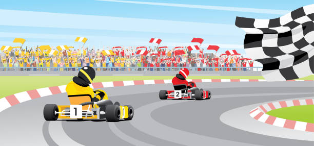 ilustraciones, imágenes clip art, dibujos animados e iconos de stock de persecución - sport go cart go carting sports race
