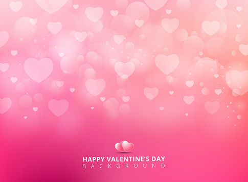 Happy valentines day with shining heart bokeh on pink background. Vector illustration. Copy space