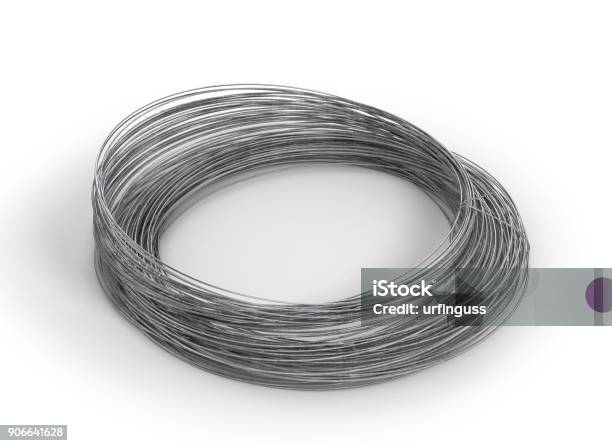 Rolls Of Metal Wire Isolated On White 3d Illustration Stock Photo - Download Image Now