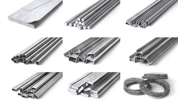 productos de metal laminados. tubos y perfiles de acero. ilustración 3d - metal aluminum steel pipe fotografías e imágenes de stock