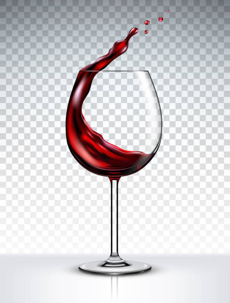 glas mit einem schuss rotwein auf transparenten hintergrund isoliert - wine wineglass red wine pouring stock-grafiken, -clipart, -cartoons und -symbole