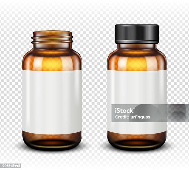 Medicine Bottle Of Brown Glass Isolated On Transparent Background Stock Illustration - Download Image Now