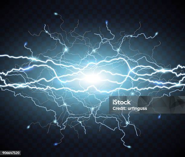 Electric Flash Of Lightning Light Thunder Stock Illustration - Download Image Now - Lightning, Electricity, White Background