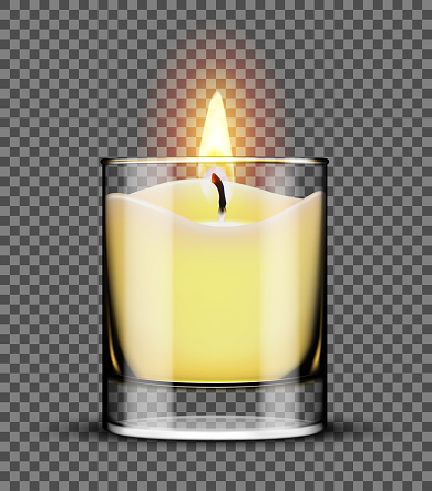 Burning candle in a glass jar isolated on transparent background