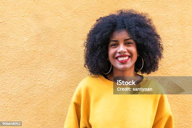 Portrait Of Beautiful Afro American Woman Stock Photo - Download Image Now - Hipster Culture, Teenager, Wall - Building Feature