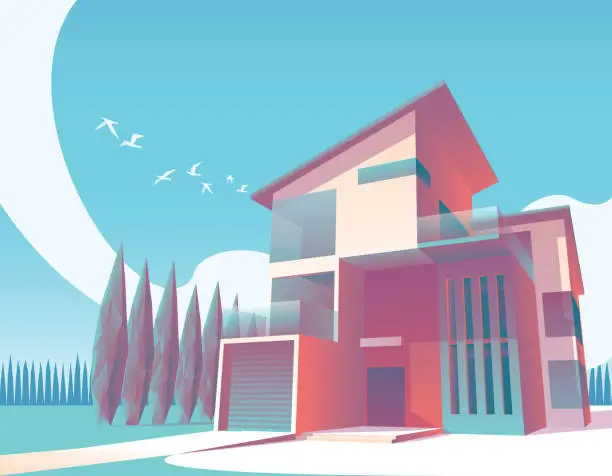 Vector illustration of minimalist modern house illustration 1