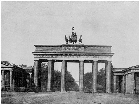 Antique photograph of World's famous sites: Brandeburg gate, Berlin, Germany