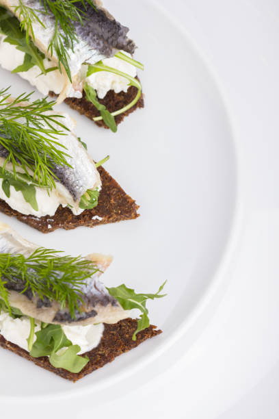 Tartine with herring. stock photo