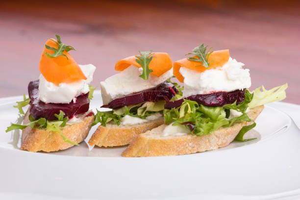 Tartine with beetroot. stock photo